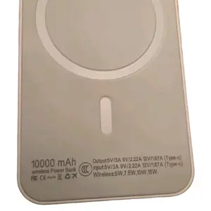 Magnetic 10000 mAh White Wireless Fast Charger Powerbank with Magnetic Ring & USB Cable for Easy Portability and Charging Travel Battery Pack Chargeable Lightweight Battery Powered USB 2.0