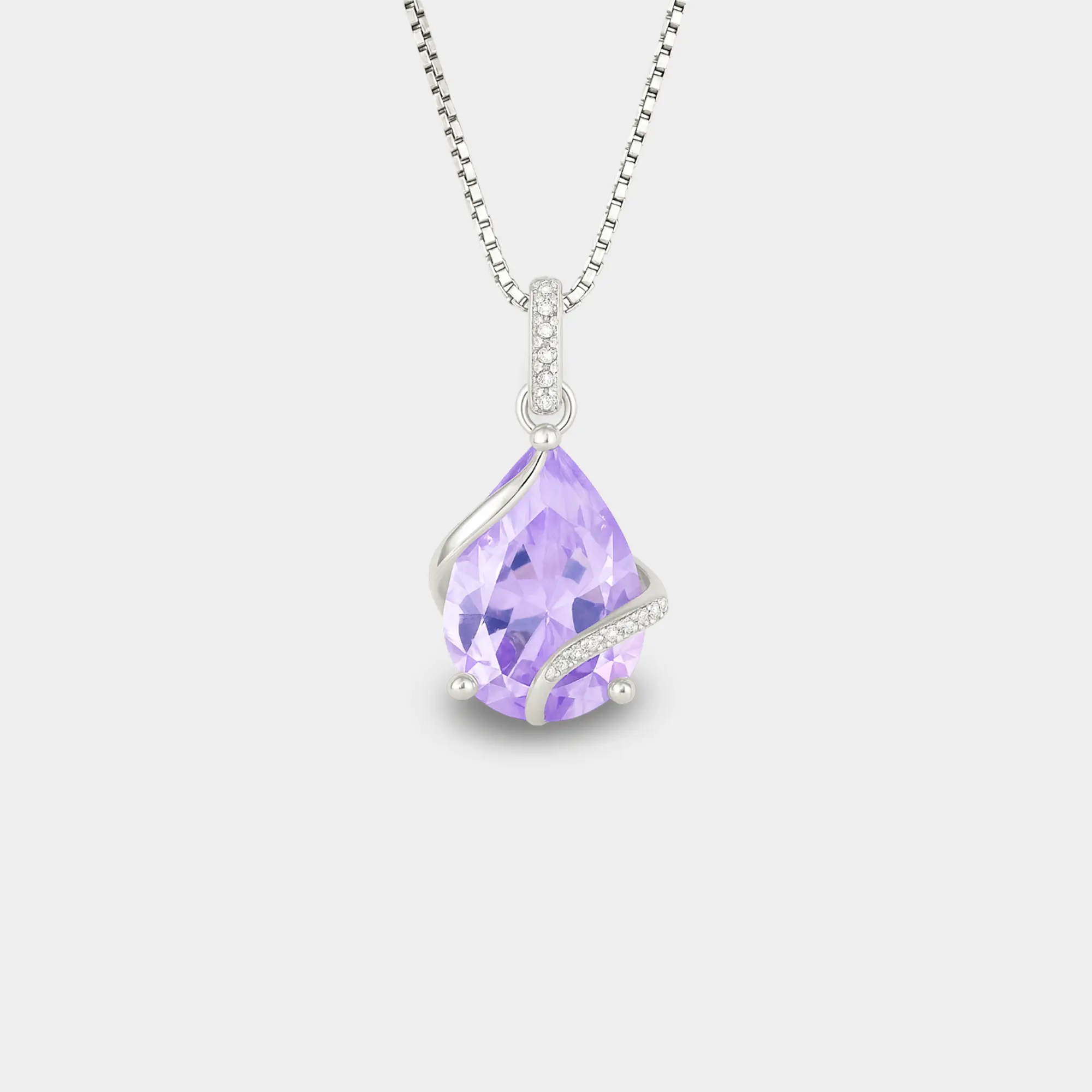 925 Sterling Silver Pear Cut Alexandrite Cubic Zirconia June Birthstone Pendant Necklace