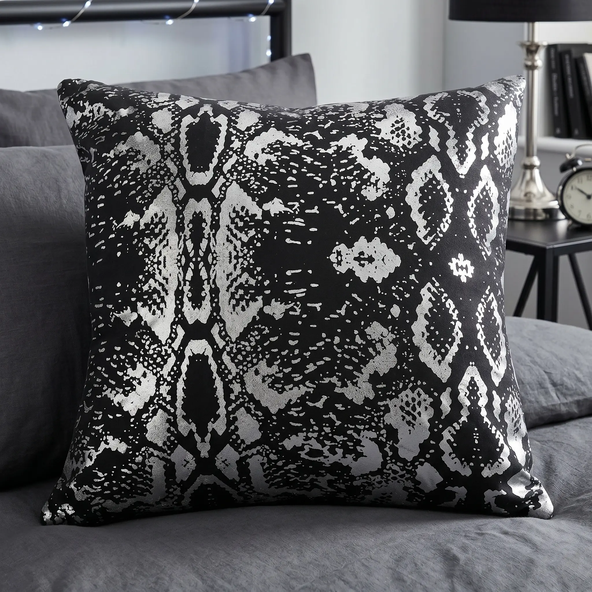 Glam Metallic Animal Inspired Throw Pillow 20" x 20" Soft Cotton Modern Glam Décor Black Silver White Silver Durable Easy Care Versatile Stylish