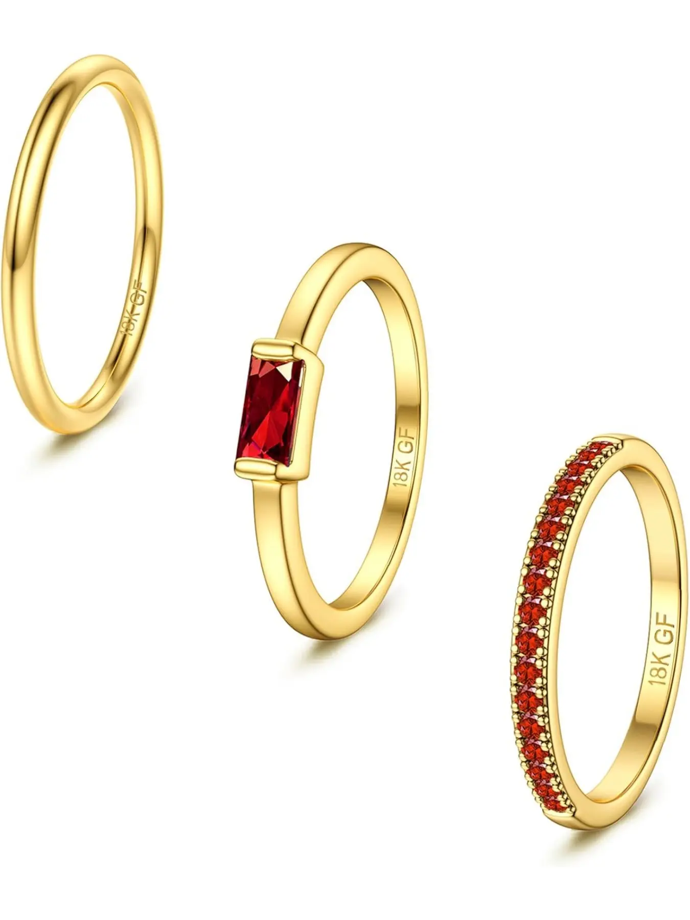 Gold Stackable Birthstone Rings for Women - Gold Filled Non Tarnish Dainty Gold Stacking Rings Set - Cubic Zirconia Thumb Knuckle Ring Wedding Engagement Ring for her Gifts Stackable Finger Rings Size 6 7 8 9 10 3pcs Fashion Stackable Rings