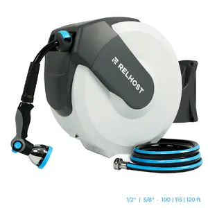 Retractable Garden Hose Reel  120ft-50ft with 180° Swivel Smart Lock System & 10-Mode Nozzle for Effortless Watering Durable Weatherproof