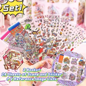 [Mini Sticker Scene Books] Handheld Sticker Scene Books, Tweezer and Freebie Included | Perfect for Travel and On the Go, Portable Mini Pocket Book, Friendly to Freshmen and ADHD, DIY Cute Sticker Pack, Christmas Gift for Girls, New Hobby Developed