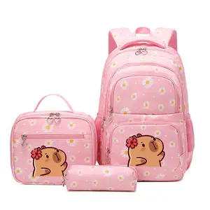 3pc Daisy Pattern Practical Multi Compartment Backpack Set, Cute Kawaii Print, Ideal for School, Travel, Commuting, Unisex Bag, School Backpacks, Perfect Gift
