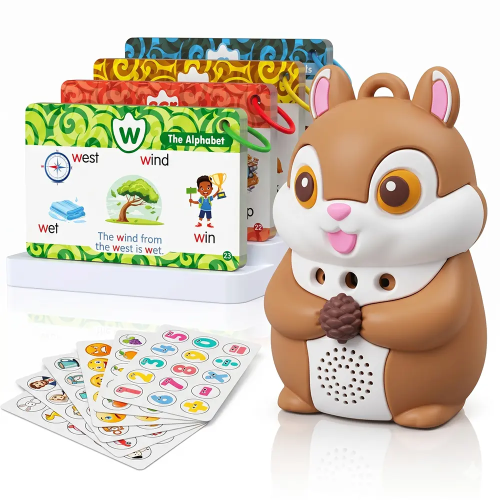 #Summervibes ATEYA Squirrel Talking Interactive Learning Sticker Montessori Voice and Sight Word Set 55 Cards 1000 Words 5 Categories 6 Stickers Children's Educational Toy