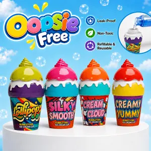 Oopsie Free Leak-Resistant Bubble Wands & Bottles for Toddlers Kids Ages 1-3 3-5, 180° Anti-Spill Mess-Free Bubbles, Refillable Cute Ice Cream Cone Sweet Treats, Easy Grip, Safe Non-Toxic, Non-Electric, Birthday Party Favors Summer Outdoor Fun Gift