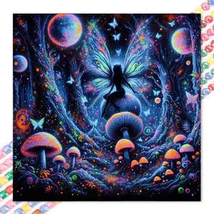 1 set of DIY diamond painting kit, 5D diamond art kit, DIY decoration fairy, mushroom, starry sky diamond painting set, full round drills, mosaic, diamond art tools, DIY art home decoration, suitable for Christmas.