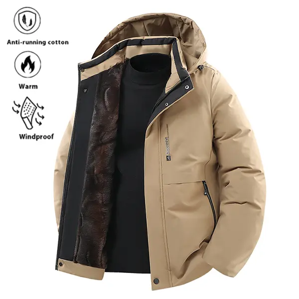 Men's Winter Jacket Warm Windproof Detachable Hood Outdoor Thickening Coat for Sports Hiking Running Camping Fishing Climbing Traveling Casual Windproof Coat with Anti Running Cotton and Warm Features Athletic Outerwear Adventures