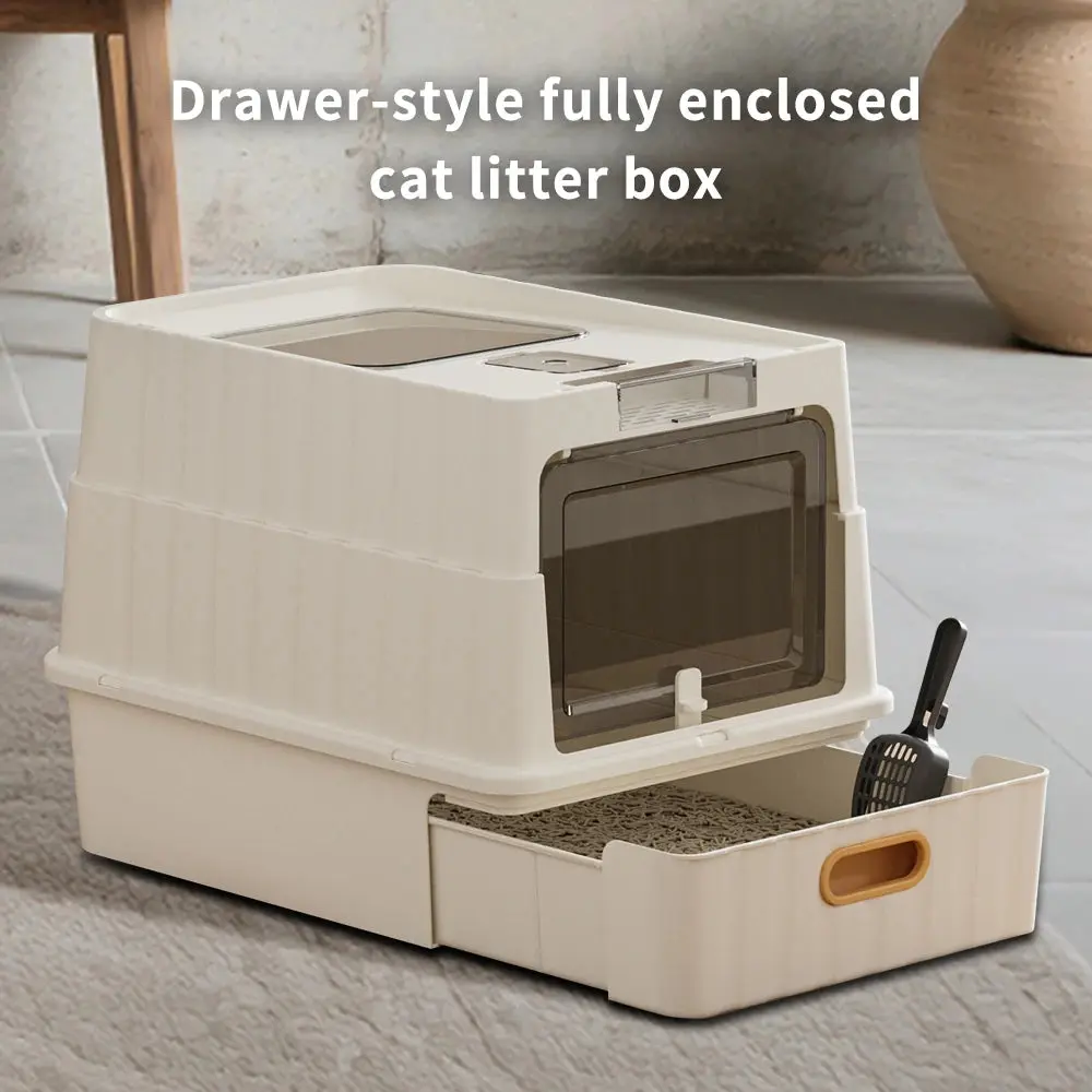 PP Plastic Square Cat Litter Box Oversized Fully Enclosed Deodorant Sterilization Anti-Splash Toilet Drawer Pet Supplies