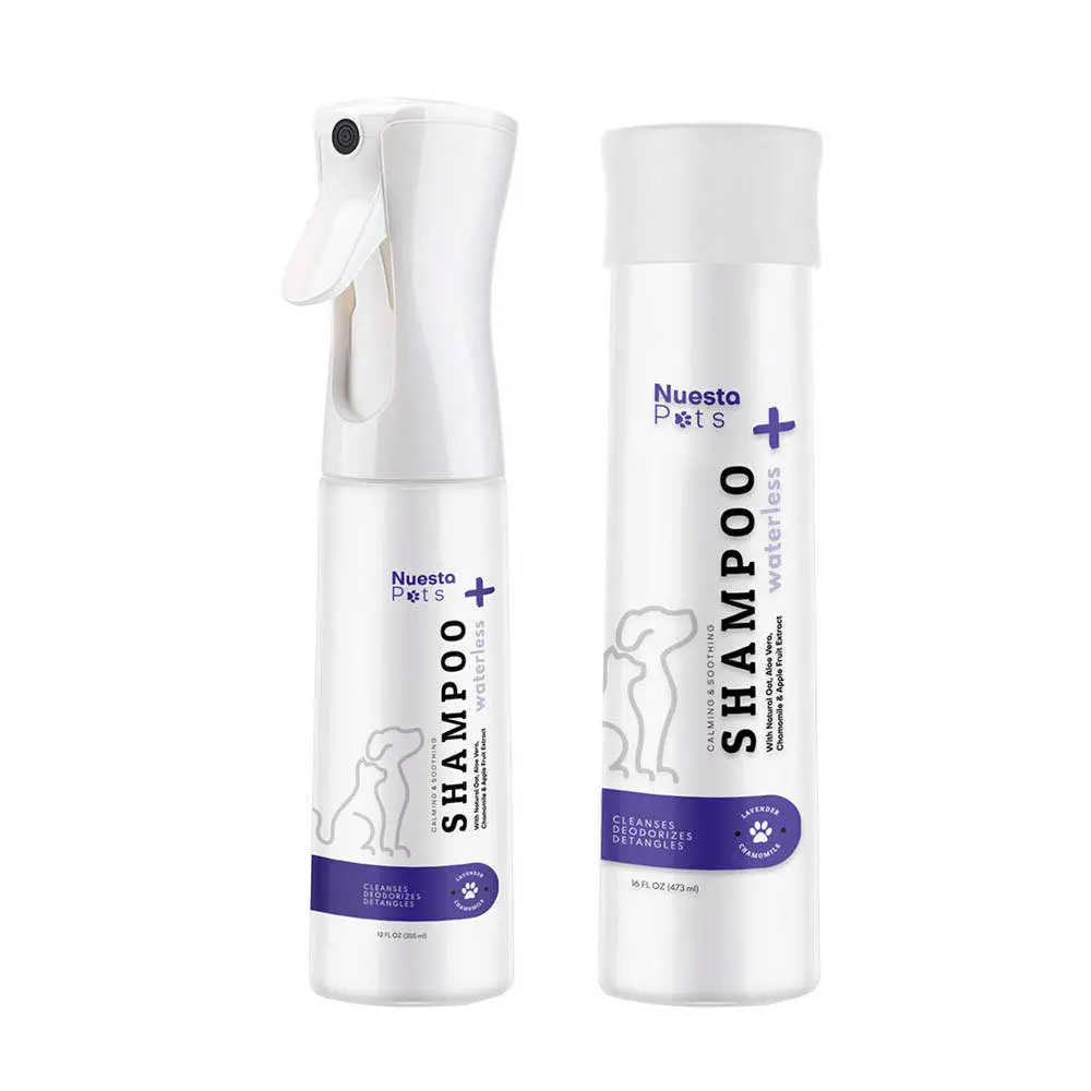 Nuesta Pets Waterless Lavender Dog Shampoo Spray 12oz + 16oz Refill No Rinse Natural pH Balanced Soothing Aloe & Chamomile Quick Freshen Up for Dogs Cats