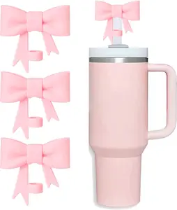 Bow Straw Cover Topper for Stanley Cup,Silicone Pink Straws Toppers for Tumbler with Handle 40oz,Cute 10mm/0.4in Covers Cap,Dust-Proof Reusable Lids for Stanleys Cups Accessories
