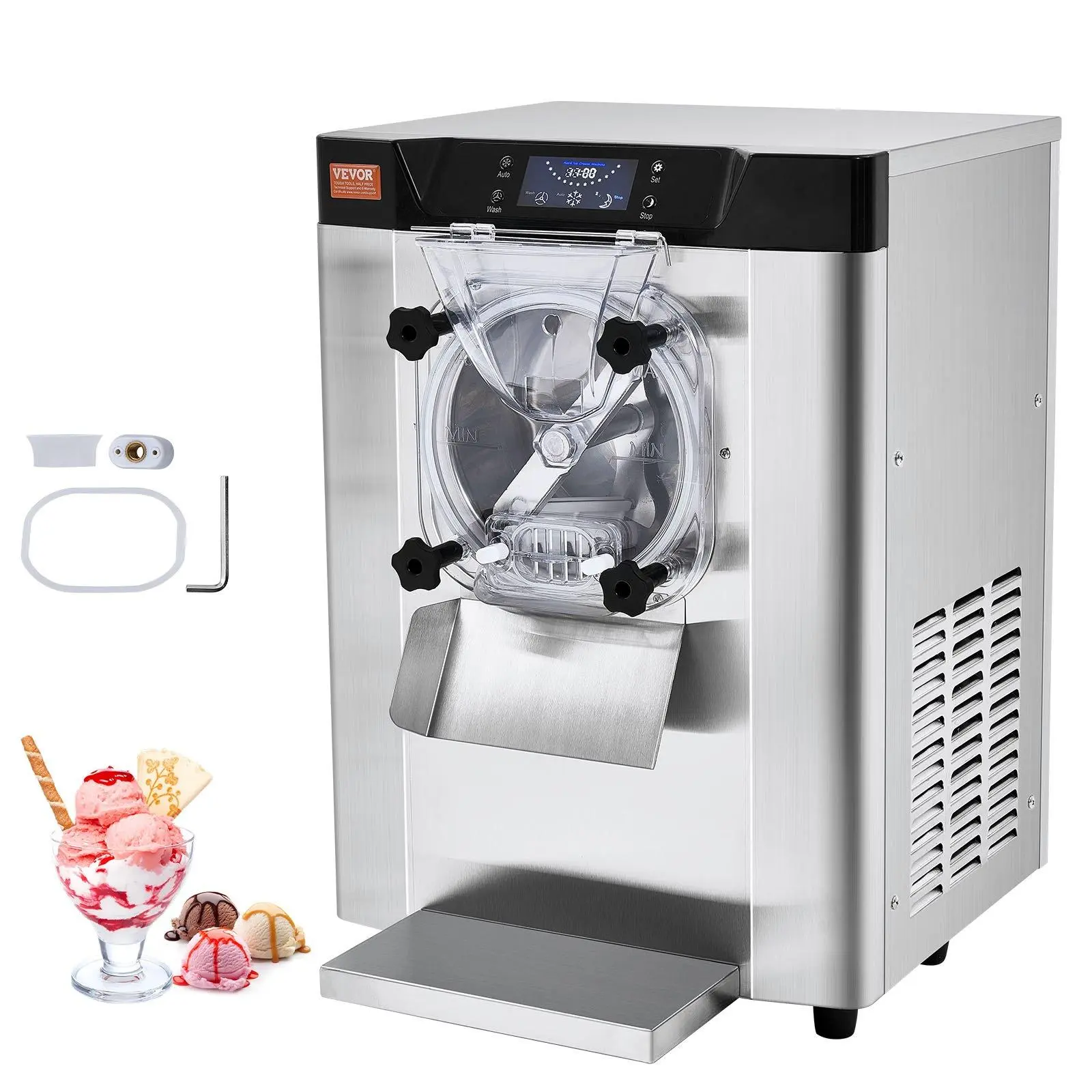 【Summerfinds】VEVOR Commercial Ice Cream Machine,  12 L/H Yield, 1713W Single Flavor Countertop Hard Serve Ice Cream Maker, 4.5L Stainless Steel Cylinder, LED Panel Auto Clean Pre-cooling, for Restaurant Snack Bars