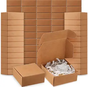 200 Pcs Small Kraft Paper Gift Boxes in Bulk 2.16'' x 2.16'' x 0.98'' Ornaments Mini Cardboard Boxes with Lid for Favor Earring Jewelry Bracelet(Kraft Color)