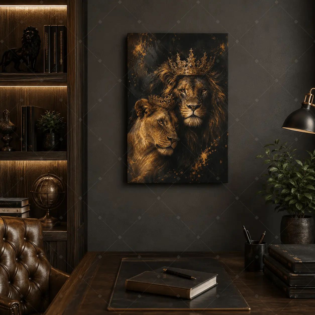 Minimalist Metallic Black-Gold Lion King & Queen Canvas Wall Art Print, Decor Inspo Home Decor for Living Room, Kid Room & Garage, Wipe-Clean Gift-Worthy Poster (Home Supplies)