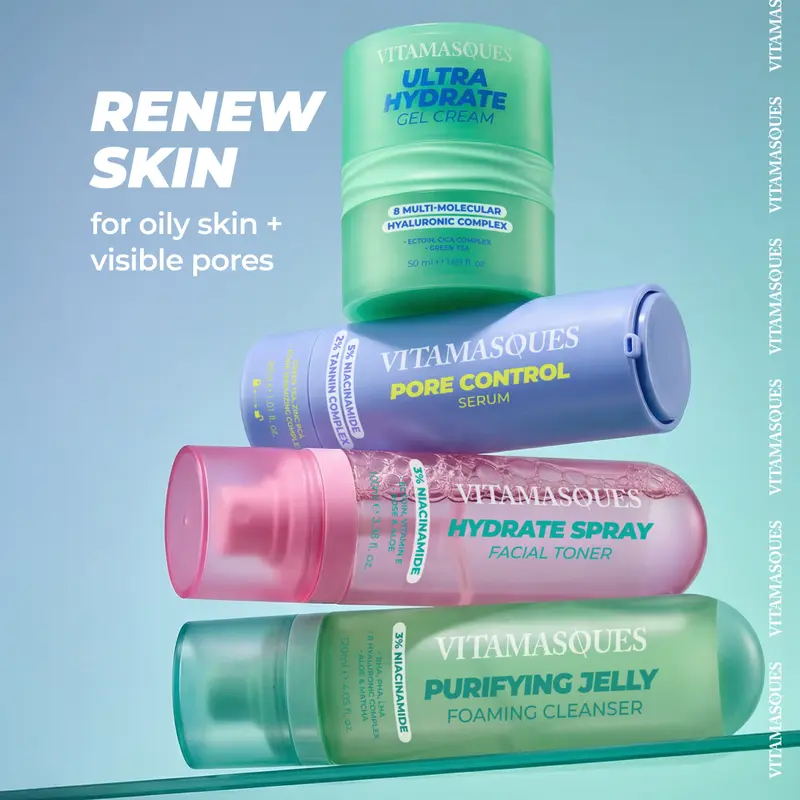 Vitamasques Pore Control Skincare Set | Minimize Pores, Reduce Blackheads & Gently Exfoliate | Hydrating, Non-Stripping Cleanser Bundle with Niacinamide | Derm. Tested, Vegan & Cruelty-free made in Korea for Acne | Calming, Cleansing & Brightening Facial