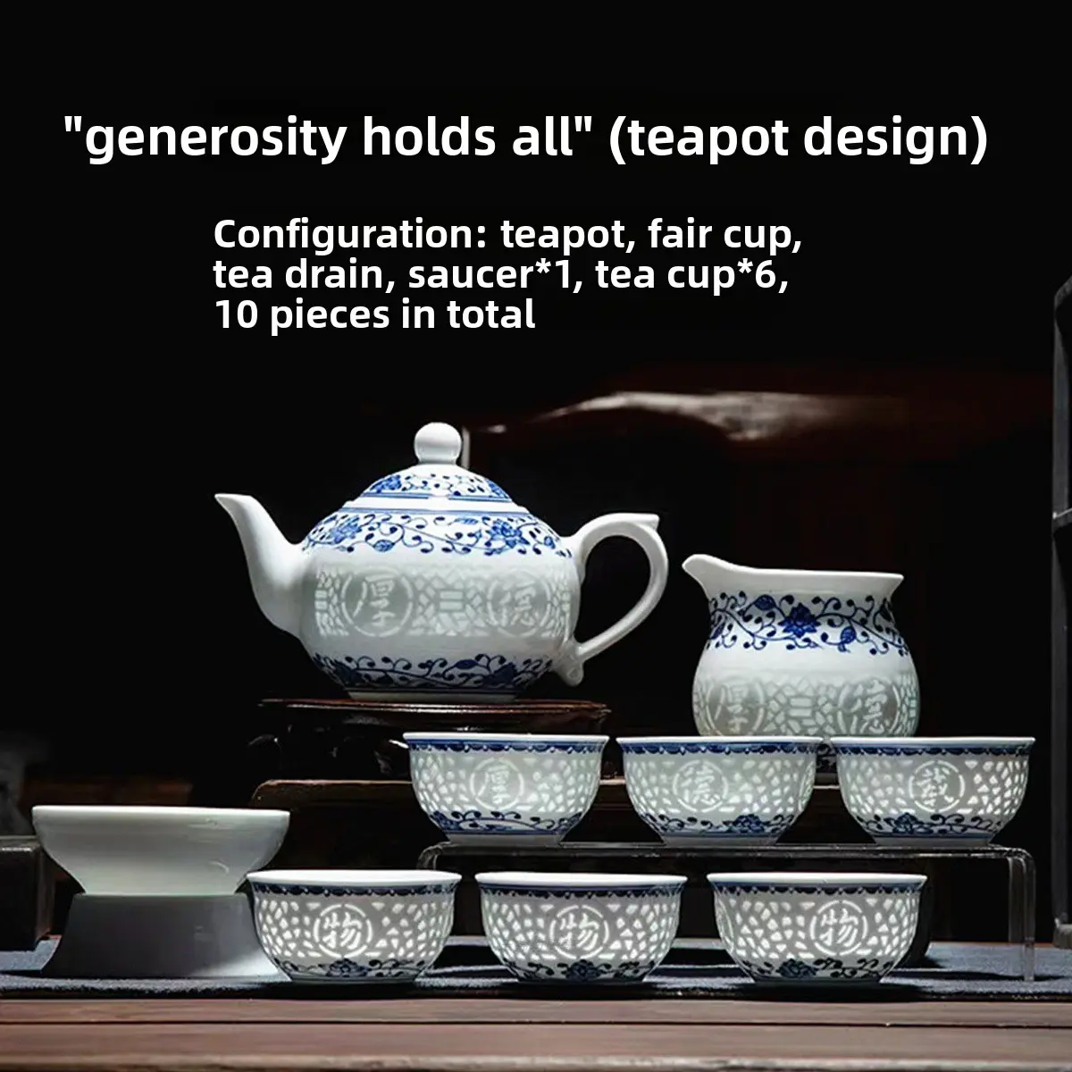 Jingdezhen Ceramic Tea Set Hand-Painted Blue and White Porcelain Exquisite Teapot Gift Box 10-Piece Set for Office Home Use Teacup Mug Tumblers Matcha Kit Set Bone China Tea Set