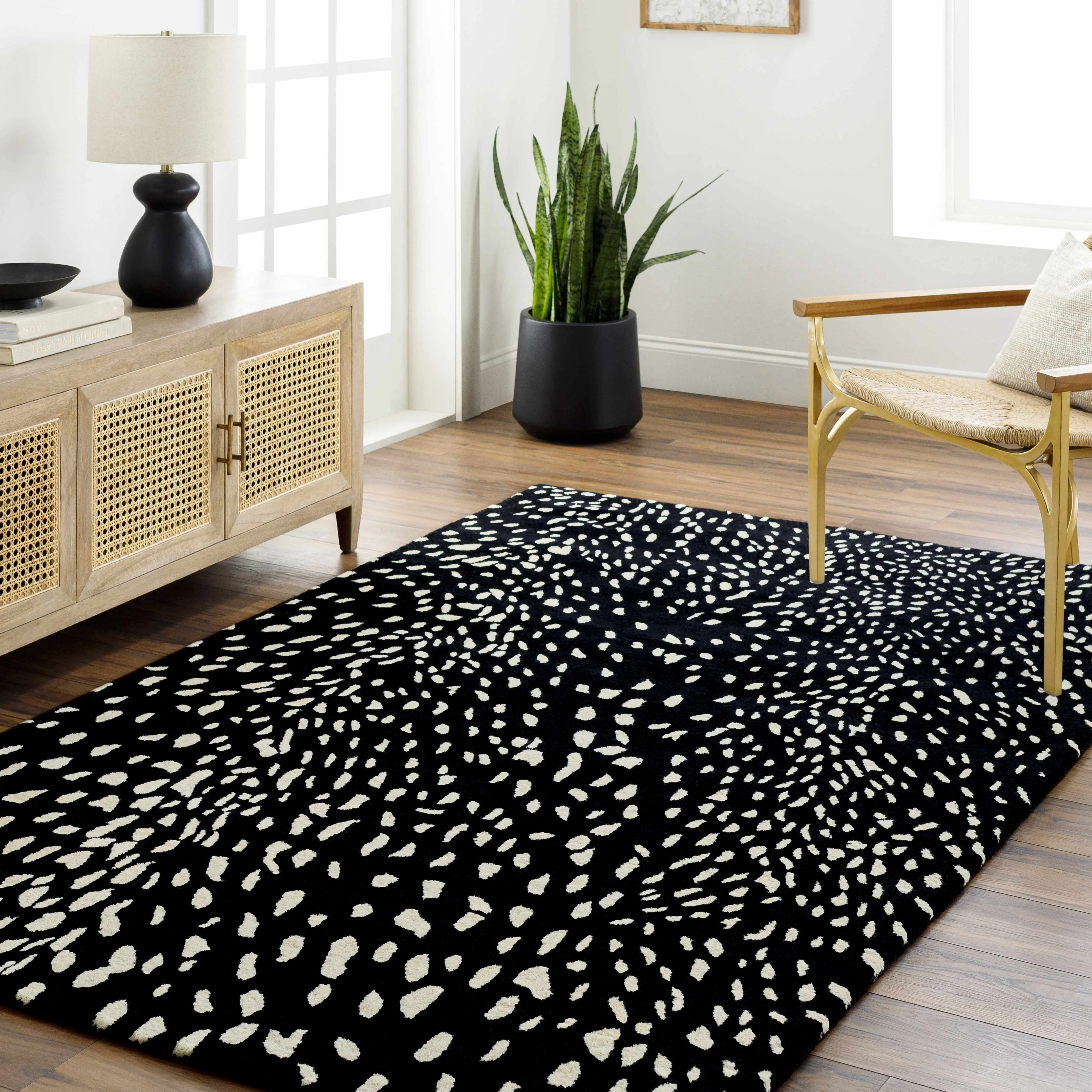 Athena Black Animal Printed Wool Rug - Home Decor Carpet for Living Spaces, Home Decor Rug, Animal Printed Rug