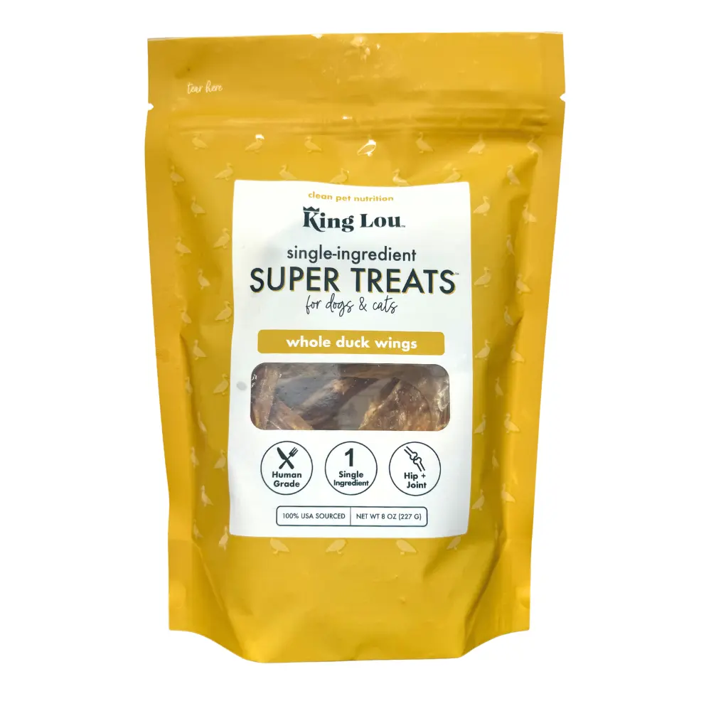 King Lou Whole Duck Wing Dental Treats for dogs, Single-Ingredient, 100% USA , All Natural, Minimally Processed, Joint Support, Natural Collagen & Glucosamine