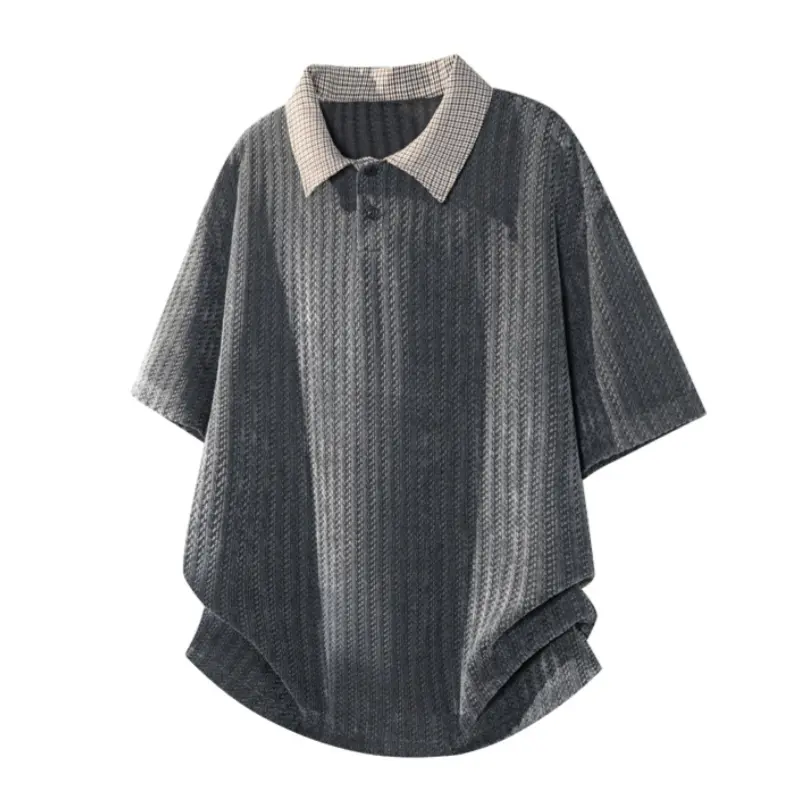 Men's Stylish Half-Button Pullover Polo Top - Colorblock, Retro Casual Fit, Fishbone Texture Polyester, Chinese New Year Apparel (Size M)