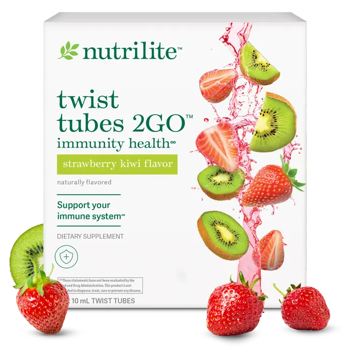 Nutrilite Twist Tubes 2GO Immunity health Vitamin C Drink Mix Strawberry Kiwi 20 Sticks, Single-Serve Hydration Powder, Easy-to-Mix Beverage, Daily Wellness Routine, Travel Pack, Convenient Nutrition Supplement, Strawberry Kiwi Flavor