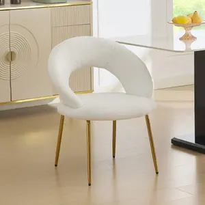 Teddy Fabric Dining Chairs with Golden Metal Legs and Curved Backrest, Modern Upholstered Side Chairs for Kitchen, Dining Room, Breakfast Nook
