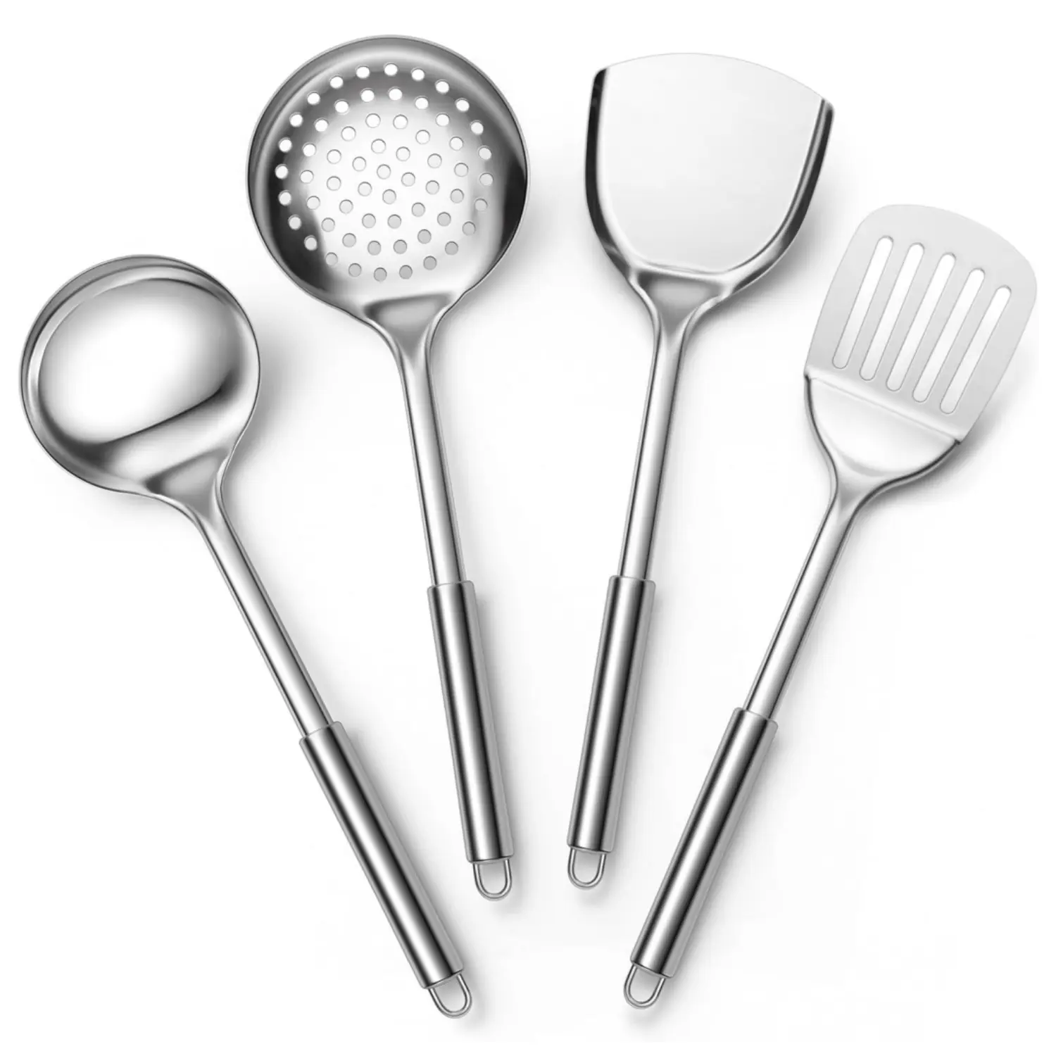 4Pcs Stainless Steel Cooking Utensils, Heat Resistant Kitchen Utensils Set, Non-toxic Metal Kitchen Tools Spatulas Set Including Soup Ladle, Slotted/Solid Turner, Skimmer, Dishwasher Safe - Home Improvement.