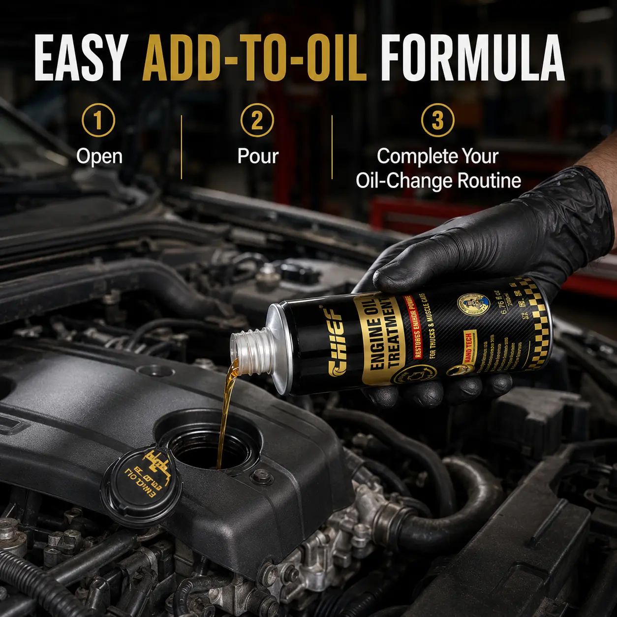 CHIEF Engine Oil Treatment for High-Mileage Cars and Daily Drivers, Add-to-Oil Formula for Routine Engine Maintenance, 6.76 fl oz#high mileage oil treatment #engine oil treatment #older car maintenance #daily driver car care #motor oil additive