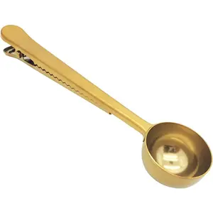 Coffee Scoop, Stainless Steel Golden Multi Function Coffee Measuring Spoon，Great Measuring Coffee, Tea，Protein Powder, Instant Drinks More - Perfect Coffee Spoon Bag Clip