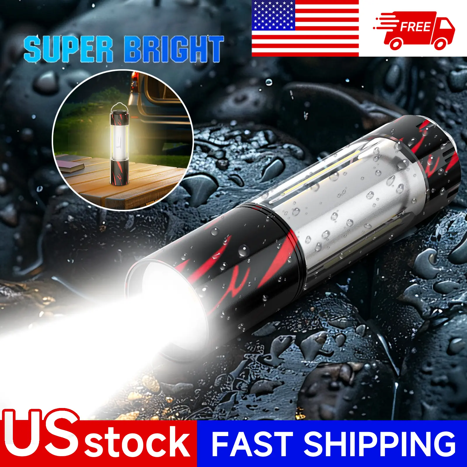 Rechargeable 4-in-1 High Lumens LED Flashlight Torch - Adjustable Zoom Beam, 6-Mode, Dimmable, Lightweight and Durable, Water Resistant Compact Outdoor Security Lighting with Hook for Camping, Emergencies | TikTok Shop Black Friday,techvibes