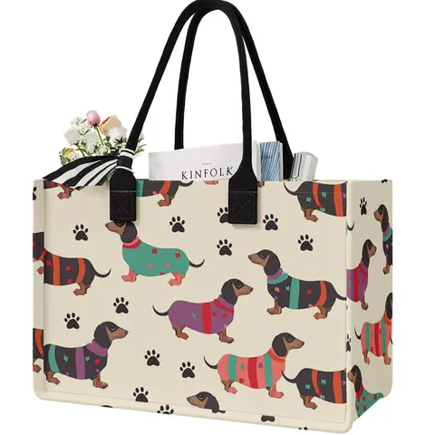 Dog Pattern Tote Bag, Large Capacity Shoulder Bag, Casual Fashion Bag, Travel Bag for Women & Girls, Animal Tote Bag, Fashionable Patterned Bag