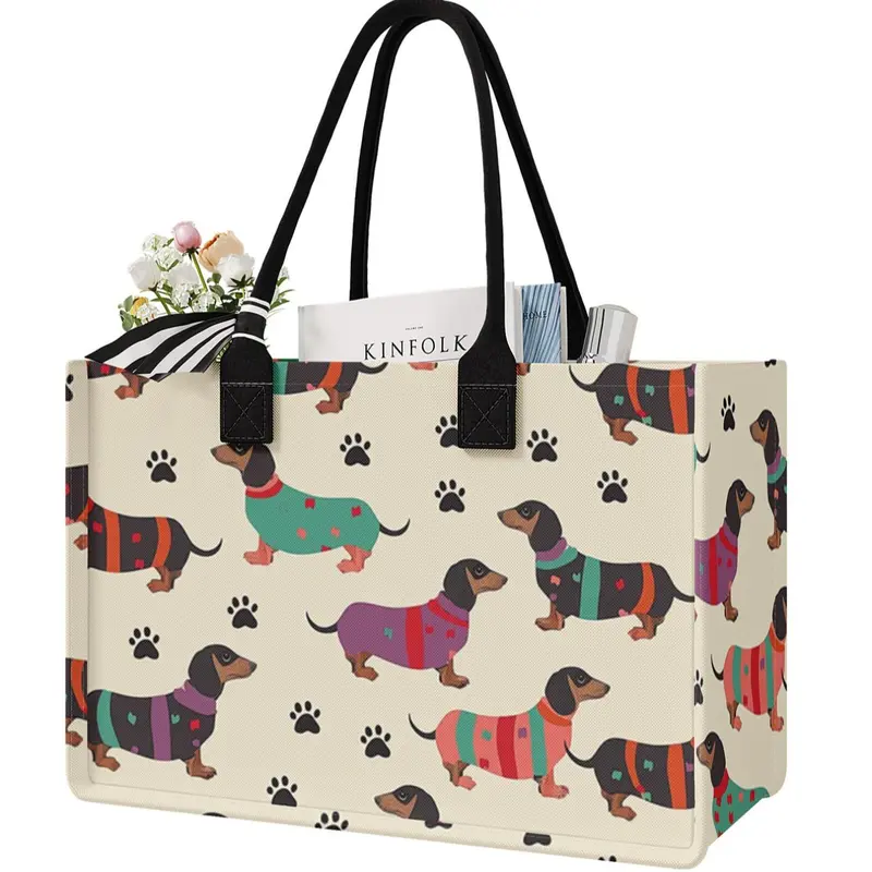 Dog Pattern Tote Bag, Large Capacity Shoulder Bag, Casual Fashion Bag, Travel Bag for Women & Girls, Animal Tote Bag, Fashionable Patterned Bag