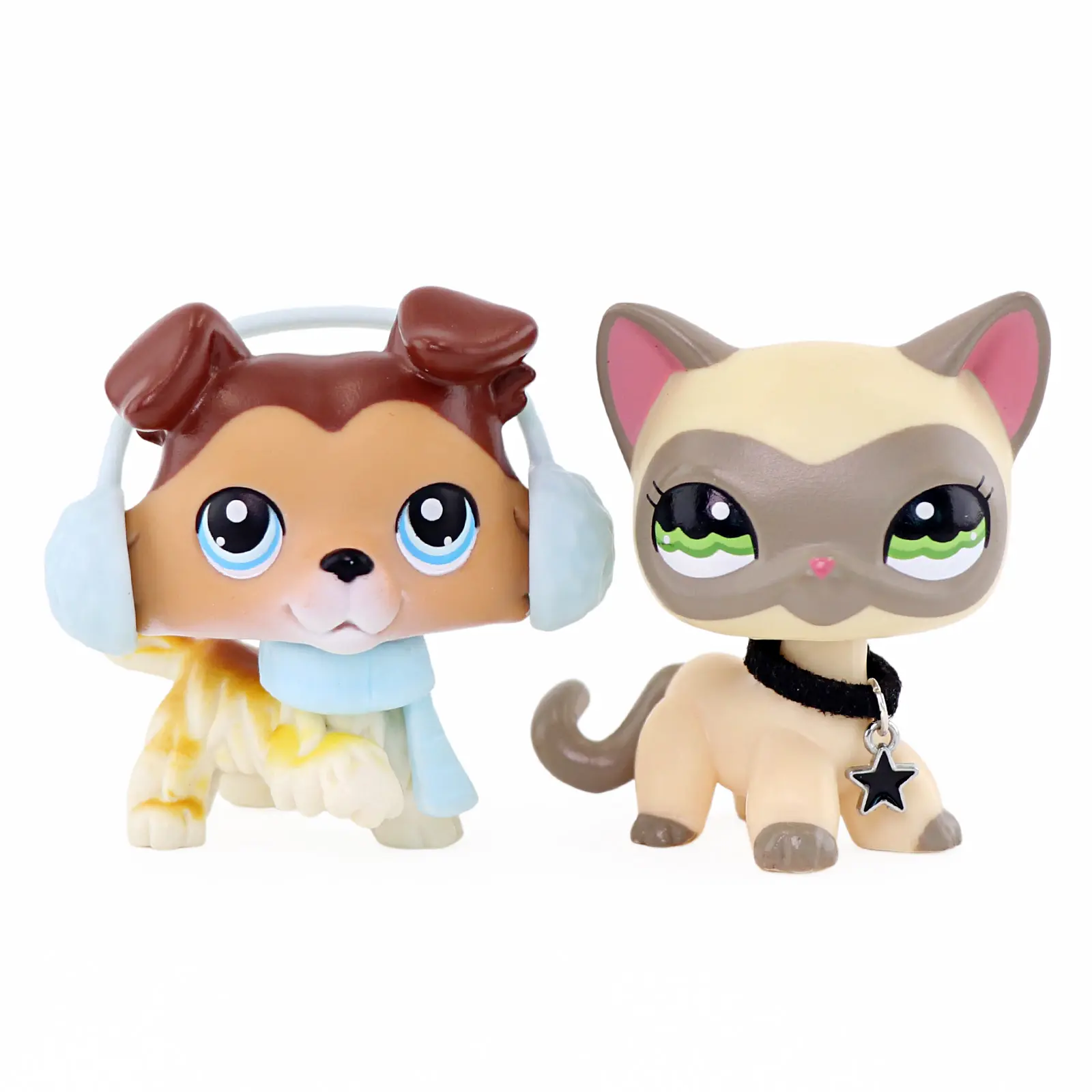 2 Pcs Bobble‑Head Pet Animal Figures Set, Collectible Puppy & Kitten Figurines with Accessories, Cute Stylized Action Toys, Desktop Ornament Party Favor Gift for Kids Boys Girls