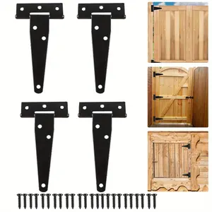 4 Pieces Heavy Duty Iron T-Strap Hinges, 4 Inch Barn Door Hinges for Sheds, Cabinets, Windows, Wooden Boxes, Garden Porch Doors, Toolboxes - Suitable for Ventilation Openings