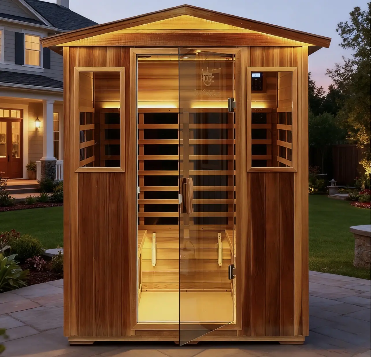 Outdoor Far Infrared Sauna Red Cedar Wood Low EMF Saunas Detox for 4Person 2160W