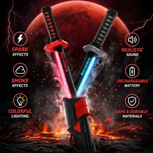 23" SparkBlade Samurai LED Lightsaber Toy Cyberpunk Katana with Sound & Fog, Eight-Color Streaming Light Effect, USB-C Rechargeable for Rave, Cosplay & Display Perfect Easter Gift summervibes