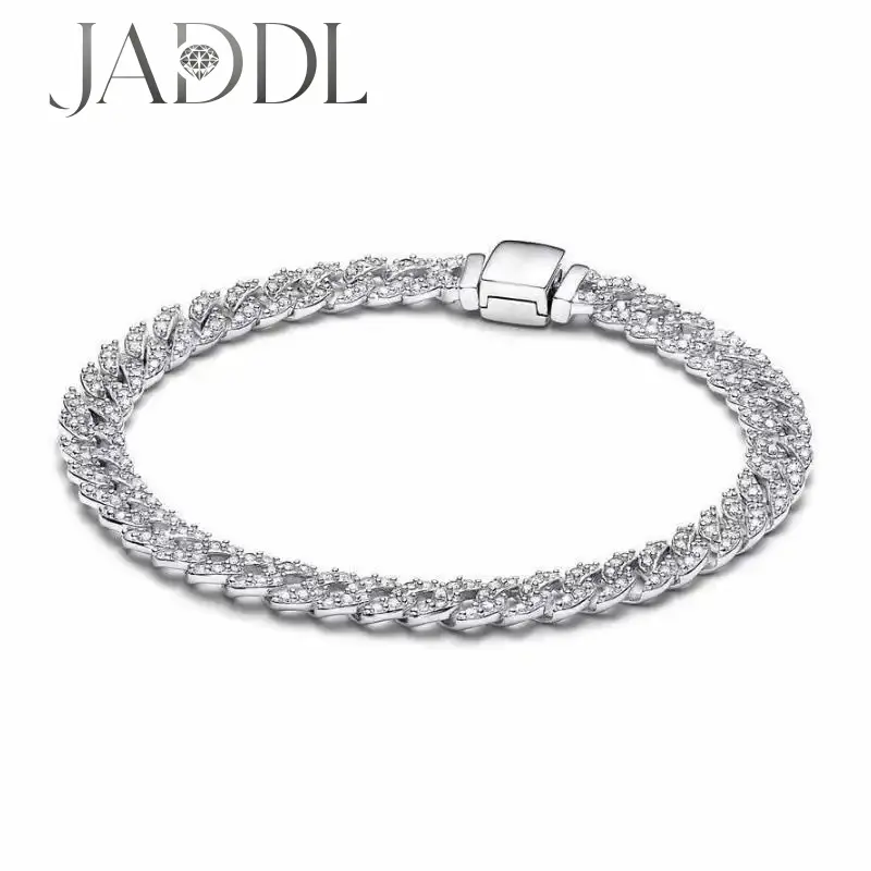 S925 sterling silver PAPAI Cuban chain bracelet fit for lady fashion charm bracelet popular gift for her-JADDL