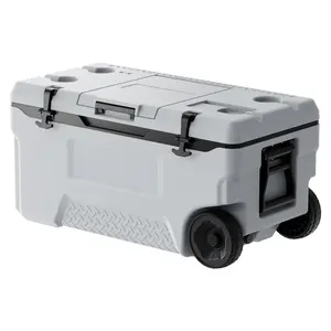 Camping Supplies Portable Travel Cooler – 74 QT Insulated Wheeled Cooler with Cup Holder, 120-Can Capacity, Father’s Day Gift