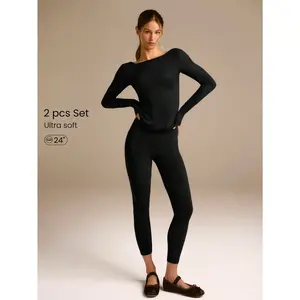 GLOWMODE FeatherFit™ PulseFit Soft Stretchy Sweat-Wicking Slim-Fit Long Sleeve Top And Legging Set Low Impact Yoga Pilates Studio Daily Active Wear