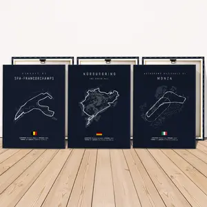 3 Counts Wooden Framed Canvas, Legendary Race Track Maps Art Prints, Exquisite Poster, Perfect Living Room Decoration, Modern Art, Fashion Family Poster, Wall Art Decoration, Odorless, Artwork