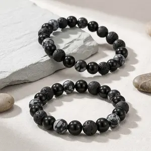 Black Obsidian & Lava Rock Bracelets for Women Men 8mm/10mm Minimalist Grounding Stone Jewelry, Meditation Jewelry Gift for Him, Essential Oil Diffuser Bracelet, Father's Day Gift