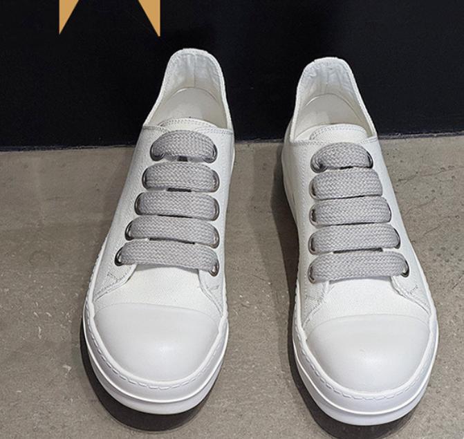 Men's Cleanfit Platform Sneakers Black & White Canvas Wide Laces Slim Leg Street Fashion