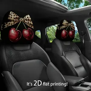 JIT 2D flat (no filler) leopard print cherry pattern car head pillowcase, seat head protective cover for all models, interior decoration accessories car headrest cover, gift for drivers and passengers