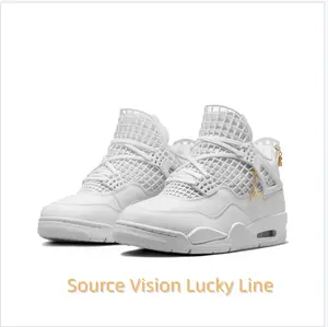 White Mid-Top Basketball Shoes with Mesh Overlay and Metallic Pendant