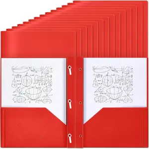 30 Pcs Plastic Folders with Pockets and Prongs 2 Pockets 3 Prongs with Card Slot for Office School for Students, Teachers, Office Workers (Red)