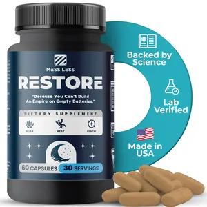 MESS LESS RESTORE Nighttime Recovery – Melatonin-Free Natural Sleep Supplement to Calm the Mind, Rebuild the Body & Boost Next-Day Clarity | Magnesium Glycinate, Shoden Ashwagandha, L-Theanine, GABA & Calming Botanicals