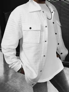 Men's Classic Solid Button Front Collared Drop Shoulder Long Sleeve Long Cardigan Jacket, Casual Loose Fit Pocket Coat for Fall & Winter, Men's Daily Wear Outerwear Menswear Clothes