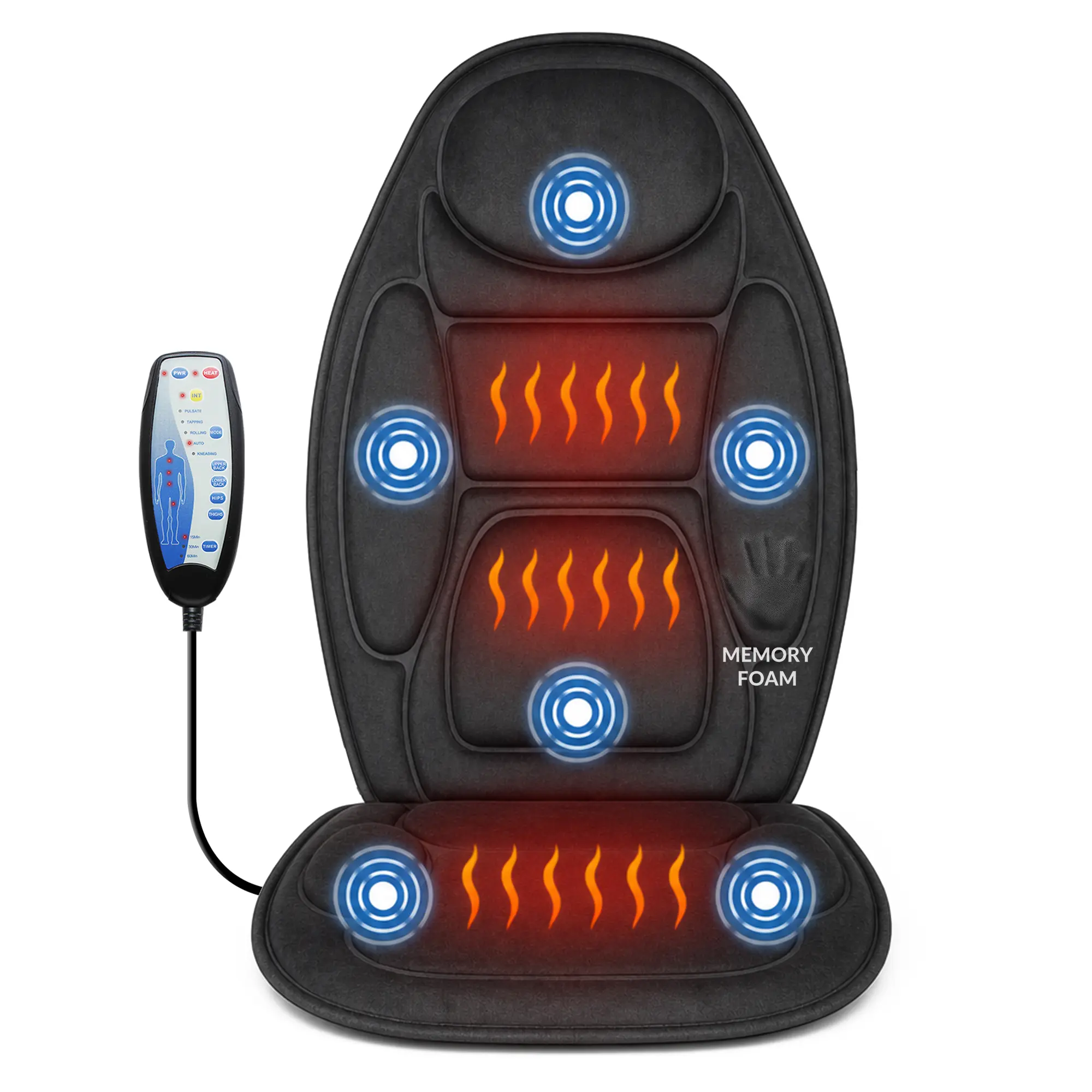 Snailax Polyester Heated Vibration Back Massager Seat Cushion - 6 Motors, Adjustable Chair Pad for Home Office Neck Care, Pain & Tension Relief, Home Supplies Personal Care Appliance