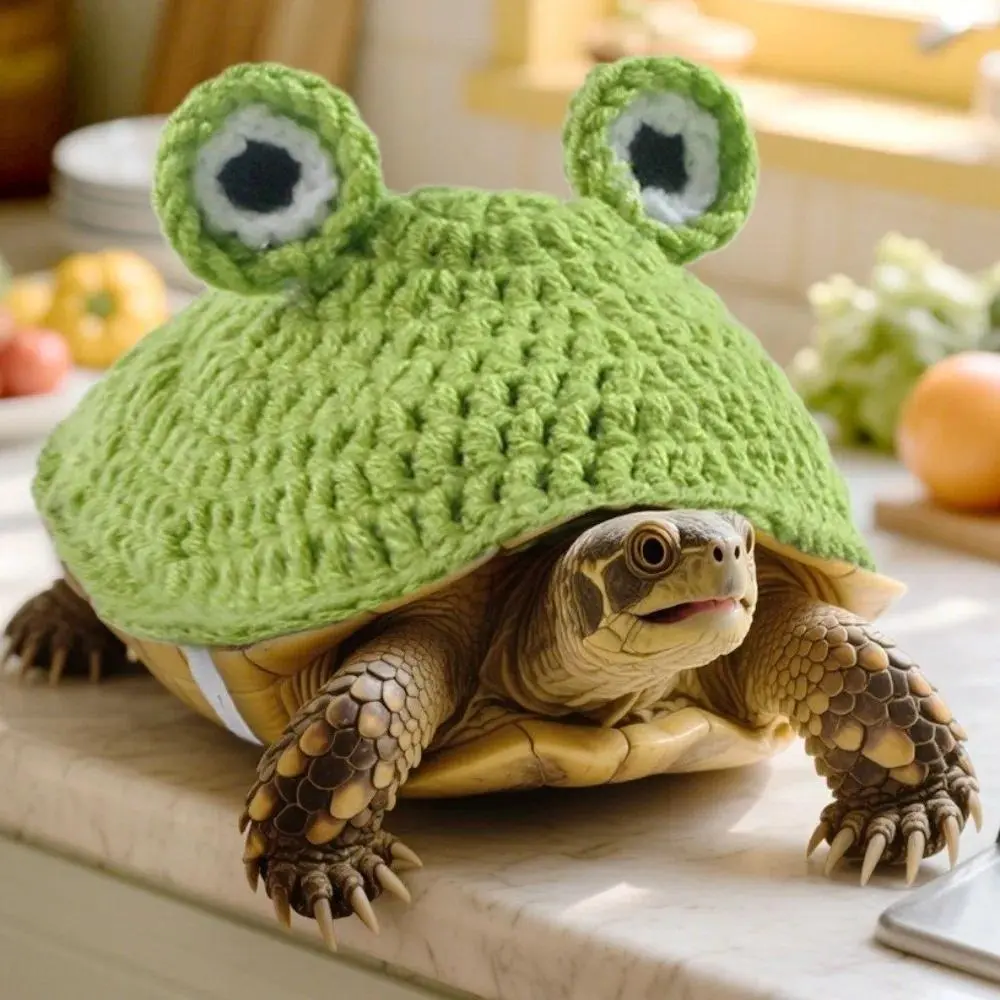 Pet Tortoise Funny Cartoon Knitted Sweater - 1pc Synthetic Fabric Warm Adjustable Small Animal Cosplay Clothing