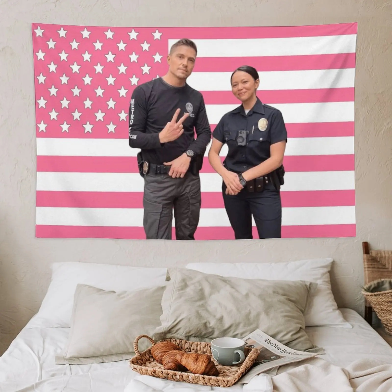 Lucy Chen The Rookie Pink American Flags Tapestry Tim Bradford  For Tapestry Wall Decor, Indoor Wall Tapestries, Room Decor, One Side Polyester Wall Flag,evangelion,family,extra,rivalry,uv,last,suitable