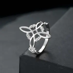 Witch knot ring silver hollow pattern index finger ring multiple women's jewelry daily matching Outdoorfu