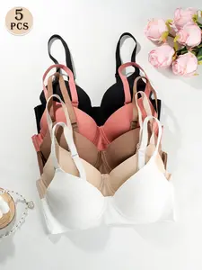 5-Piece Seamless Lady Bra Set with Adjustable Straps, High Elasticity for All Seasons, Ultimate Soft Comfort for Daily Wear, Must-Have Multiway Bras, Minimalist Fit